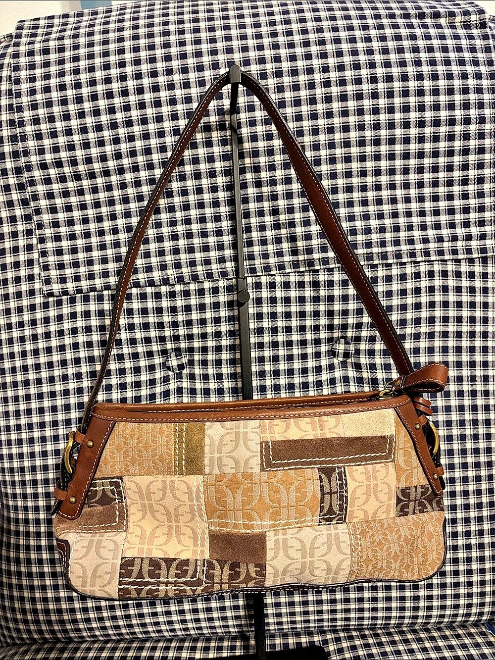 Fossil Patchwork Shoulder Bag in Brown & Cream